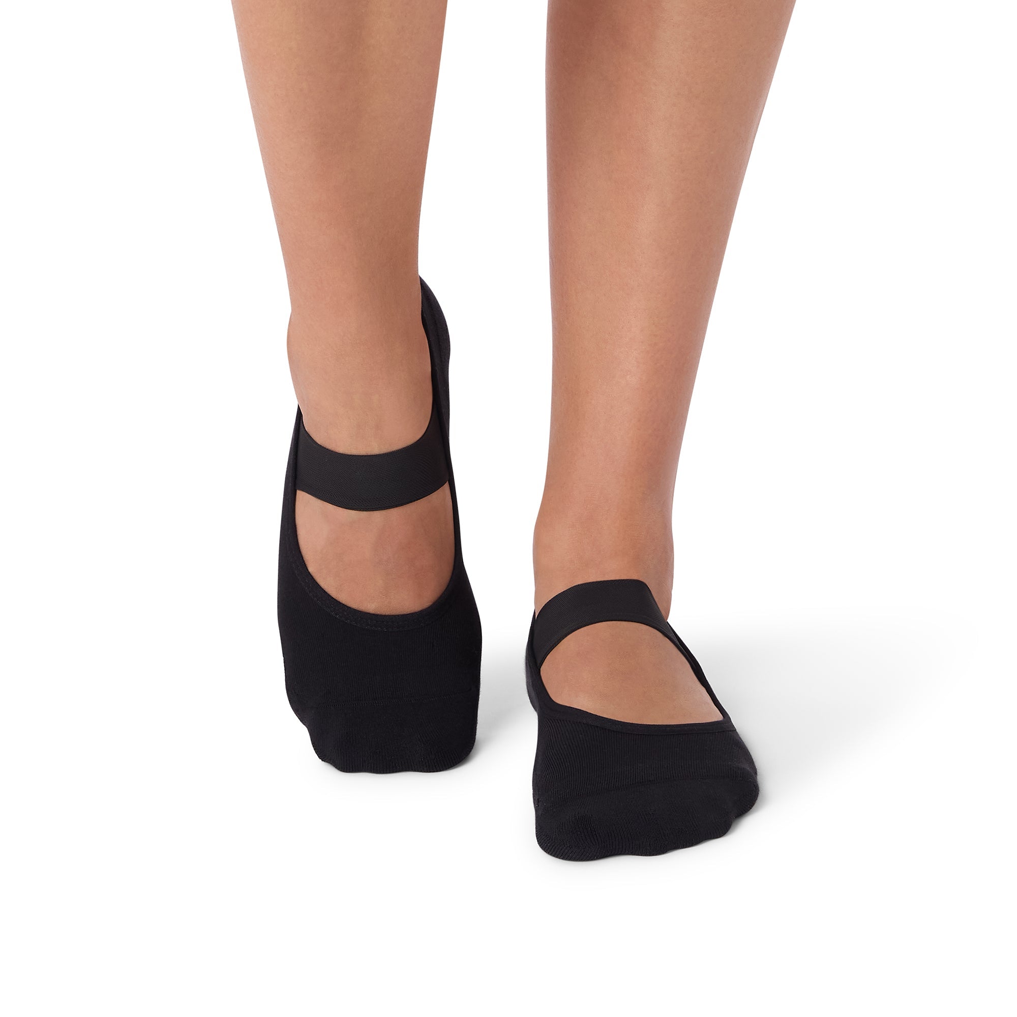 Black Satori ballet grip socks with single strap design, offering non-slip comfort and elegant support for Pilates and Barre.