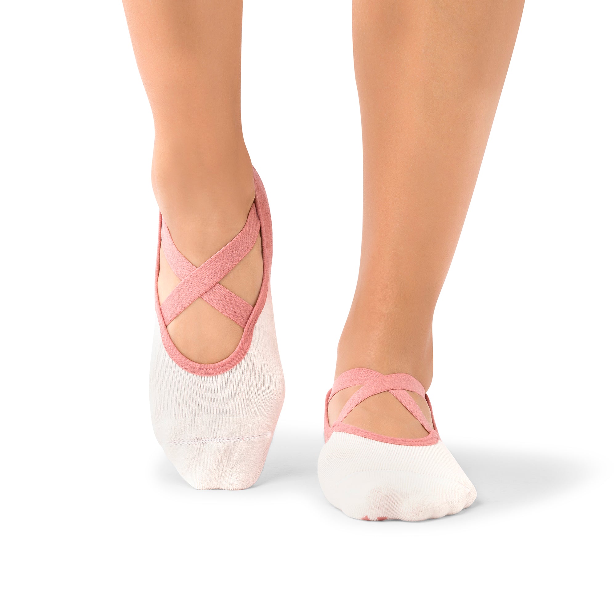 Naomi grip socks (rosewood fade) with crisscross ballet straps for secure, stylish support in yoga and barre