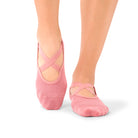 Naomi Rosewood organic cotton grip socks with ballet straps worn in Dubai yoga class
