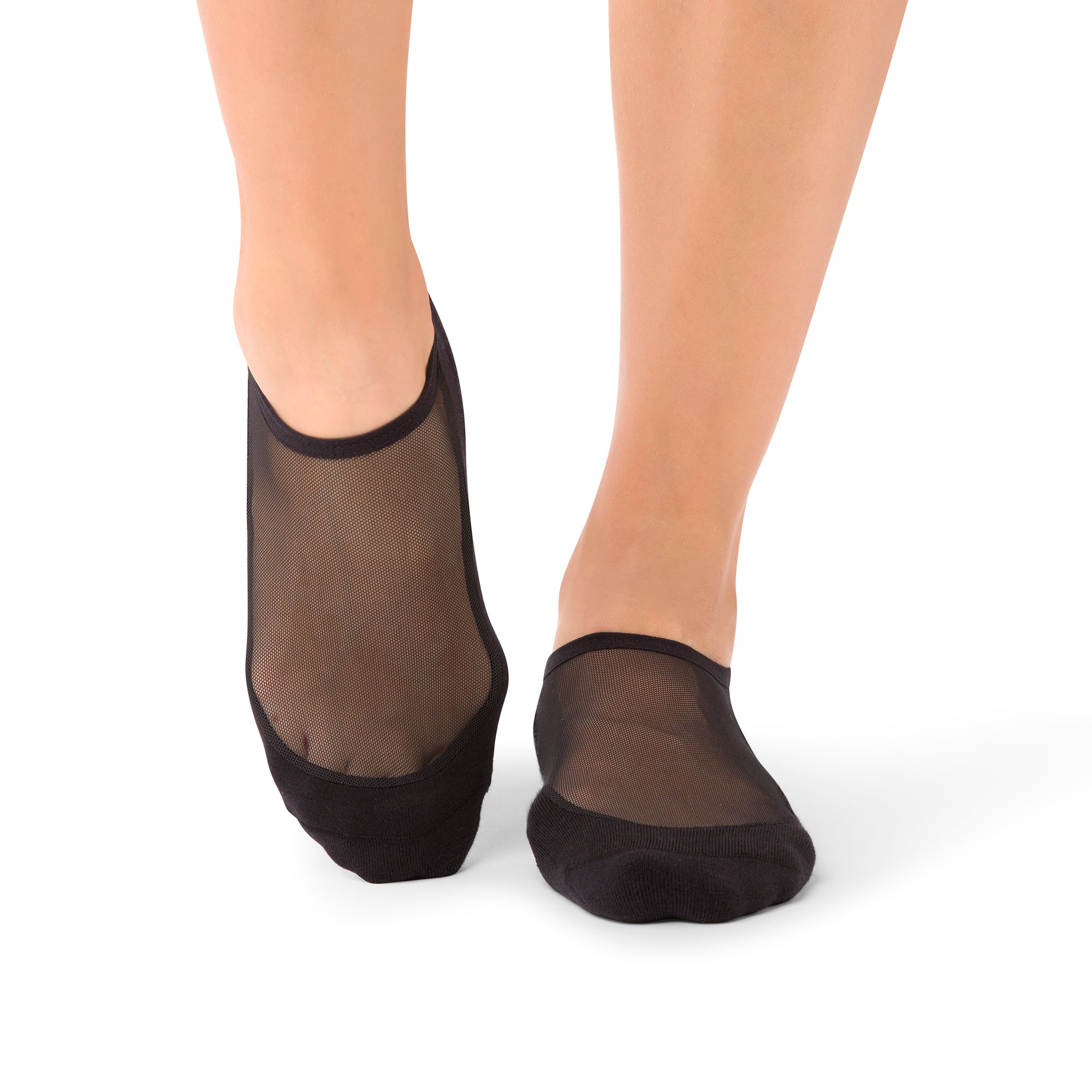 Close-up of Sora midnight yoga socks showing non-slip grip sole and breathable mesh design